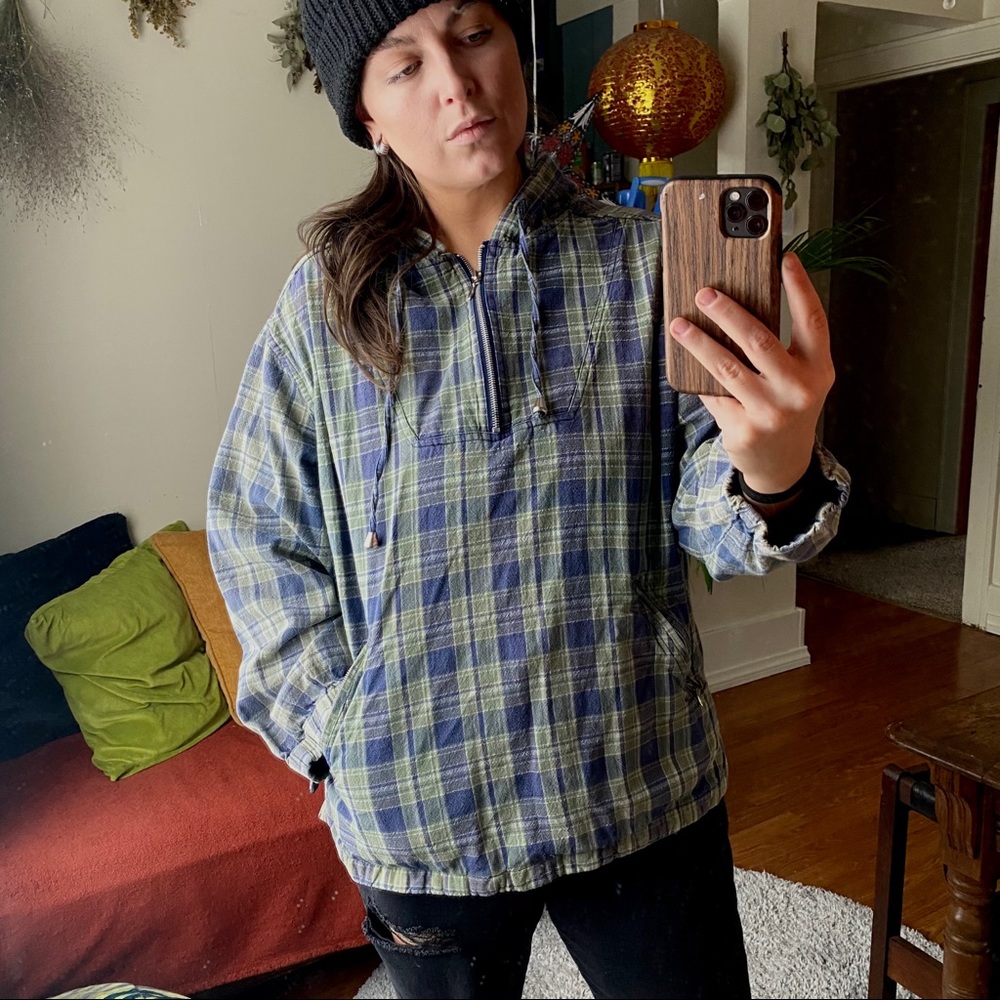 Quiz Jeans Co. blue/green plaid hoodie